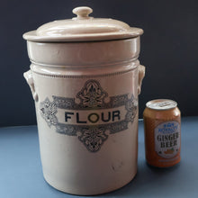 Load image into Gallery viewer, SCOTTISH POTTERY. Antique LARGE FLOUR Scottish Pottery Stoneware Lidded Storage Canister. 11 INCHES
