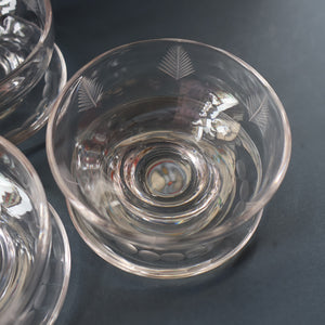 STUART CRYSTAL Woodchester FIVE Matching Sundae Dishes or Bowls. Excellent Condition with Shorter Stem and Flared Foot Section 