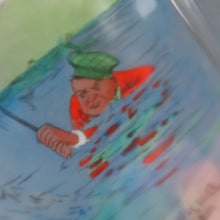 Load image into Gallery viewer, 1930s NOVELTY Golfing Glass Decanter. Decorated with Hand-Painted Comical Golfing Illustration - and with Fabulous Scotsman&#39;s Head Stopper
