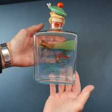 Load image into Gallery viewer, 1930s NOVELTY Golfing Glass Decanter. Decorated with Hand-Painted Comical Golfing Illustration - and with Fabulous Scotsman&#39;s Head Stopper
