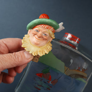 1930s NOVELTY Golfing Glass Decanter. Decorated with Hand-Painted Comical Golfing Illustration - and with Fabulous Scotsman's Head Stopper