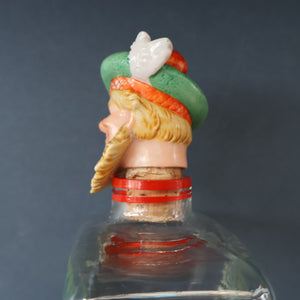 1930s NOVELTY Golfing Glass Decanter. Decorated with Hand-Painted Comical Golfing Illustration - and with Fabulous Scotsman's Head Stopper