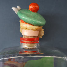 Load image into Gallery viewer, 1930s NOVELTY Golfing Glass Decanter. Decorated with Hand-Painted Comical Golfing Illustration - and with Fabulous Scotsman&#39;s Head Stopper
