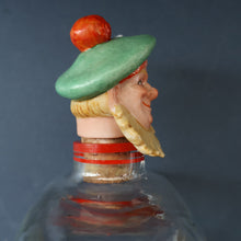 Load image into Gallery viewer, 1930s NOVELTY Golfing Glass Decanter. Decorated with Hand-Painted Comical Golfing Illustration - and with Fabulous Scotsman&#39;s Head Stopper
