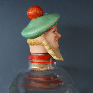 1930s NOVELTY Golfing Glass Decanter. Decorated with Hand-Painted Comical Golfing Illustration - and with Fabulous Scotsman's Head Stopper