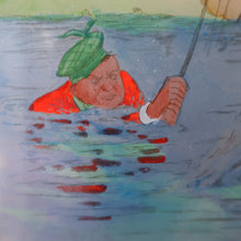 Load image into Gallery viewer, 1930s NOVELTY Golfing Glass Decanter. Decorated with Hand-Painted Comical Golfing Illustration - and with Fabulous Scotsman&#39;s Head Stopper
