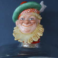 Load image into Gallery viewer, 1930s NOVELTY Golfing Glass Decanter. Decorated with Hand-Painted Comical Golfing Illustration - and with Fabulous Scotsman&#39;s Head Stopper
