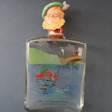 Load image into Gallery viewer, 1930s NOVELTY Golfing Glass Decanter. Decorated with Hand-Painted Comical Golfing Illustration - and with Fabulous Scotsman&#39;s Head Stopper
