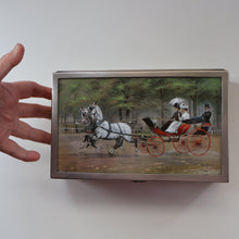 Load image into Gallery viewer, ANTIQUE Edwardian Silver Plate Cigar or Trinket Box - with hand embellised print by GEORGE WRIGHT. Carriage Image
