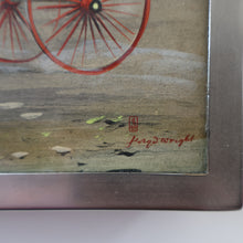 Load image into Gallery viewer, ANTIQUE Edwardian Silver Plate Cigar or Trinket Box - with hand embellised print by GEORGE WRIGHT. Carriage Image
