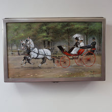 Load image into Gallery viewer, ANTIQUE Edwardian Silver Plate Cigar or Trinket Box - with hand embellised print by GEORGE WRIGHT. Carriage Image
