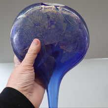 Load image into Gallery viewer, LARGE Azurene Vintage 1980s ISLE OF WIGHT Glass Royal Blue and Gold Lollipop Vase
