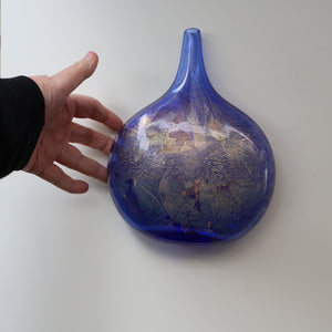 LARGE Azurene Vintage 1980s ISLE OF WIGHT Glass Royal Blue and Gold Lollipop Vase