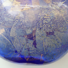 Load image into Gallery viewer, LARGE Azurene Vintage 1980s ISLE OF WIGHT Glass Royal Blue and Gold Lollipop Vase
