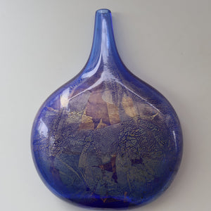 LARGE Azurene Vintage 1980s ISLE OF WIGHT Glass Royal Blue and Gold Lollipop Vase