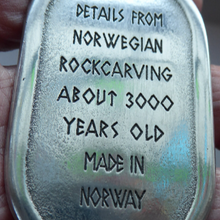 Load image into Gallery viewer, Vintage Norwegian Pewter Pendant Cave Carving Images
