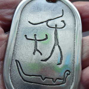 Vintage Norwegian Pewter Pendant Cave Carving Images