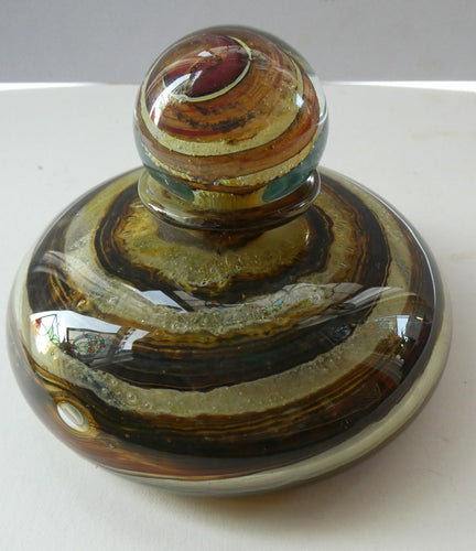 Isle of Wight Glass Perfume Bottle with Squat Ball Stopper Tortoiseshell Pattern
