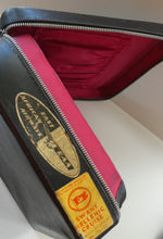 Load image into Gallery viewer, Vintage 1950s Thick Black Leather NORRIS LUGGAGE Small Travelling Case. With Original Old Cruise Labels
