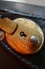 Load image into Gallery viewer, Vintage 1950s Thick Black Leather NORRIS LUGGAGE Small Travelling Case. With Original Old Cruise Labels
