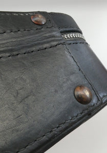 Vintage 1950s Thick Black Leather NORRIS LUGGAGE Small Travelling Case. With Original Old Cruise Labels