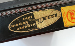 Vintage 1950s Thick Black Leather NORRIS LUGGAGE Small Travelling Case. With Original Old Cruise Labels