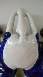 Antique Staffordshire Figurine. Pair of Scottish Lasses Dancing. Antique Ceramic Pocket Watch Holder