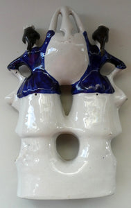 Antique Staffordshire Figurine. Pair of Scottish Lasses Dancing. Antique Ceramic Pocket Watch Holder