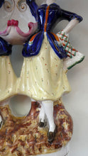 Load image into Gallery viewer, Antique Staffordshire Figurine. Pair of Scottish Lasses Dancing. Antique Ceramic Pocket Watch Holder
