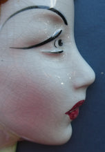 Load image into Gallery viewer, 1930s ART DECO Wall Mask by Cope &amp; Co. Art Deco Lady with Green Bonnet and Matching Green Jumper with Bow
