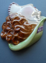 Load image into Gallery viewer, 1930s ART DECO Wall Mask by Cope &amp; Co. Art Deco Lady with Green Bonnet and Lilac Beads
