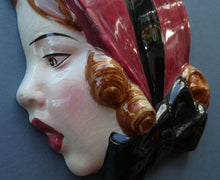 Load image into Gallery viewer, 1930s ART DECO Wall Mask by Cope &amp; Co. Girl with Dark Pink Bonnet and Black Ribbon
