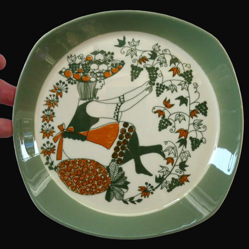 1960s Norwegian PLATE by Figgjo Flint. Sicilia Design Featuring Girl with Grapes