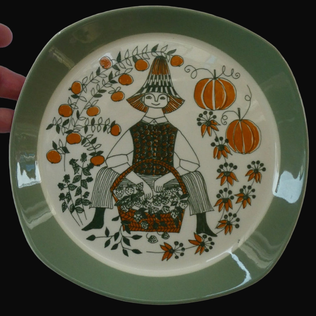 1960s Norwegian PLATE by Figgjo Flint (Sicilia Design) by Turi Gramstad. A Boy with Basket of Berries