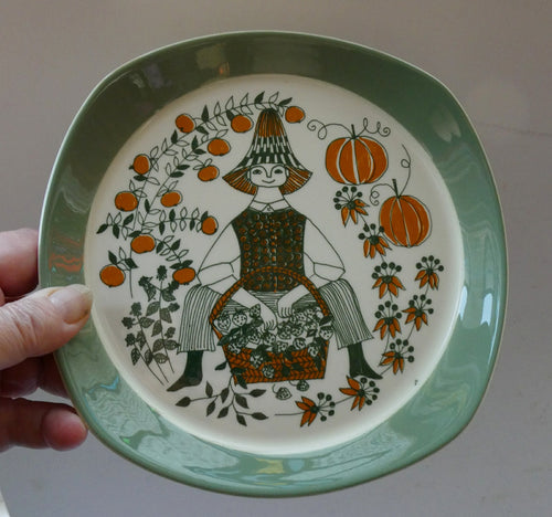 1960s Norwegian PLATE by Figgjo Flint (Sicilia Design) by Turi Gramstad. A Boy with Basket of Berries