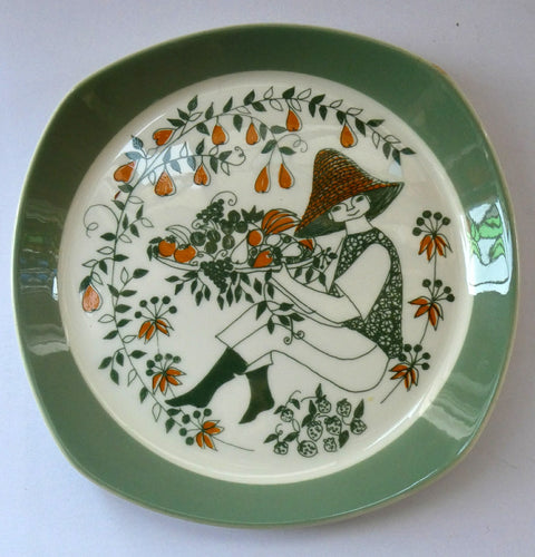 1960s Norwegian PLATE by Figgjo Flint (Sicilia Design) by Turi Gramstad. A Boy with Tray of Orchard Fruits
