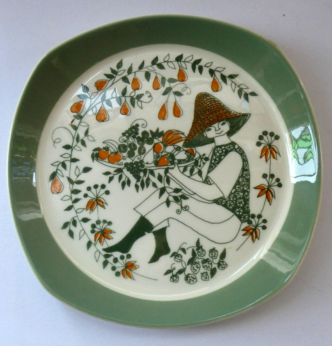 1960s Norwegian PLATE by Figgjo Flint (Sicilia Design) by Turi Gramstad. A Boy with Tray of Orchard Fruits