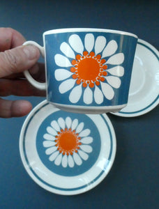 1970s DAISY Turi Design TRIO (Cup, Saucer and Side Plate). Daisy Pattern for Figgjo Flint, Norway