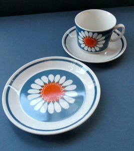 1970s DAISY Turi Design TRIO (Cup, Saucer and Side Plate). Daisy Pattern for Figgjo Flint, Norway