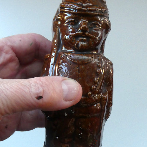Antique Staffordshire / Scottish 19th Century Bank or Money Box with Treacle Glaze. In the form of a Little Double-Sided Man