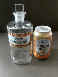 Larger Antique Clear Glass Chemist Bottle. TINCT: LOBEL: AETH with Original Foil Label and Lozenge Stopper
