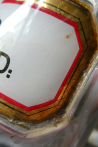 Antique Clear Glass Chemist Bottle. ACID: SULPH : D: with Original Foil Label and Lozenge Stoppe
