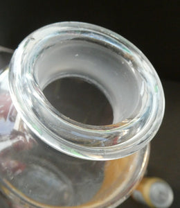 Large Antique Clear Glass Chemist Bottle. PULV: PUMICE: with Original Foil Label and Ball Stopper