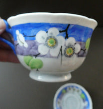 Load image into Gallery viewer, Vintage 1920s Hand Painted MAK MERRY: Cup and Saucer/ White Prunus on Blue
