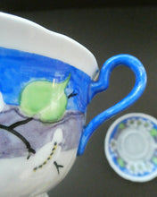 Load image into Gallery viewer, Vintage 1920s Hand Painted MAK MERRY: Cup and Saucer/ White Prunus on Blue
