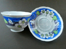 Load image into Gallery viewer, Vintage 1920s Hand Painted MAK MERRY: Cup and Saucer/ White Prunus on Blue
