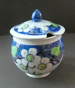 1920s Mak Merry Hand-Painted LIDDED POT. Blue Background with Prunus Flowers