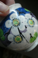 Load image into Gallery viewer, 1920s Mak Merry Hand-Painted LIDDED POT. Blue Background with Prunus Flowers
