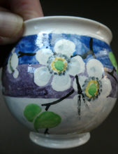 Load image into Gallery viewer, 1920s Mak Merry Hand-Painted LIDDED POT. Blue Background with Prunus Flowers
