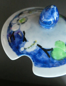 1920s Mak Merry Hand-Painted LIDDED POT. Blue Background with Prunus Flowers